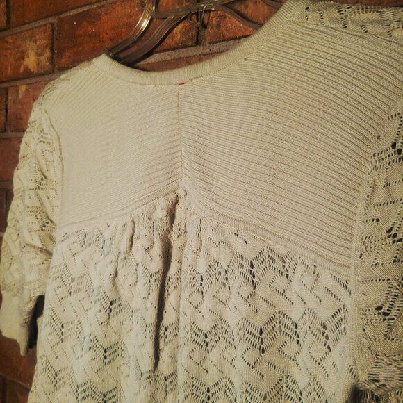 DKNY Front Tie Crocheted Beige Cardigan Sweater - Size M - Picture 6 of 12